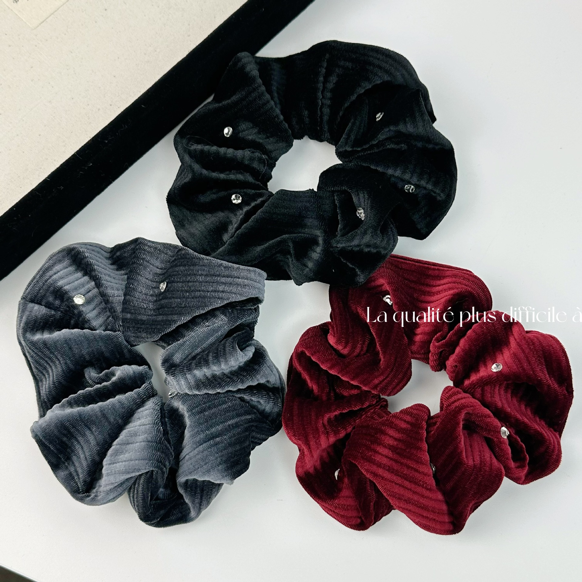 Französisches Retro-Strass-Samt-Dickdarm-Haarband, Haarschmuck, Nische, hochwertiger, hochelastischer Rücken, Kopfband, Haarschmuck_voghion.com