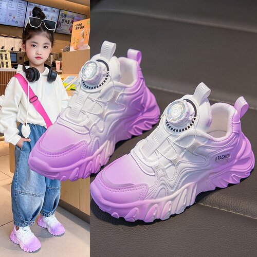 Children's Breathable Sports Shoes 2024 Spring New Fashion Boys and Girls Single Shoes Swivel Button White Shoes Running Shoes