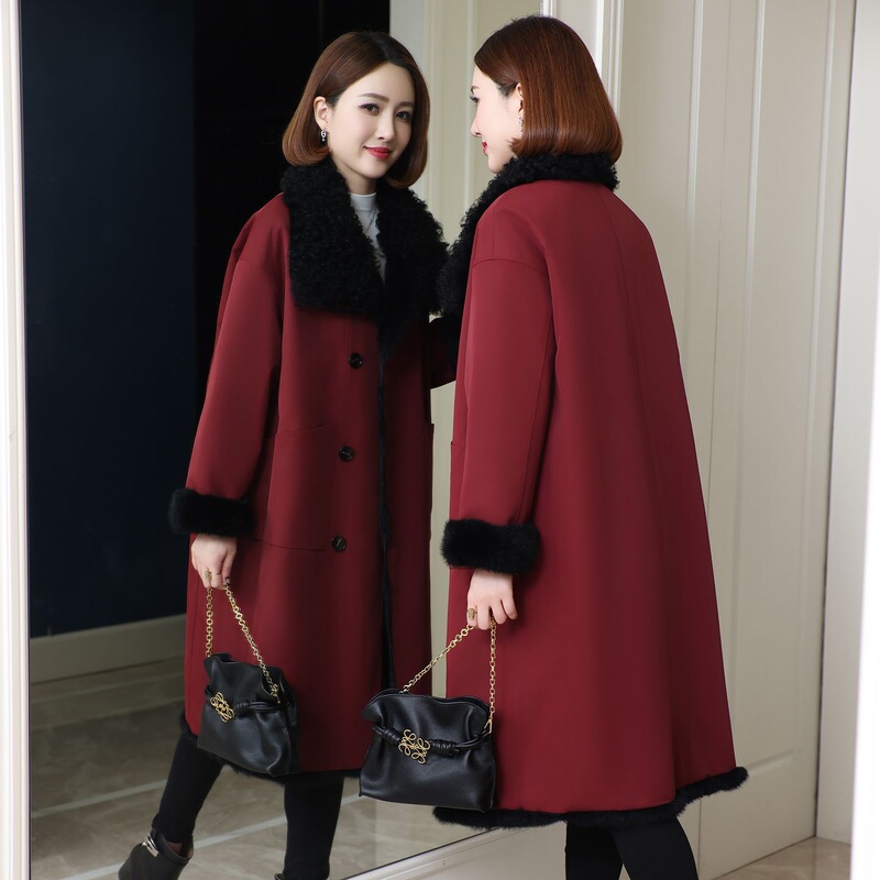 2025 Winter Haining New Rabbit Fur Integrated Lining Fur Coat Women's Long Over-The-Knee Parka Jacket Large Size