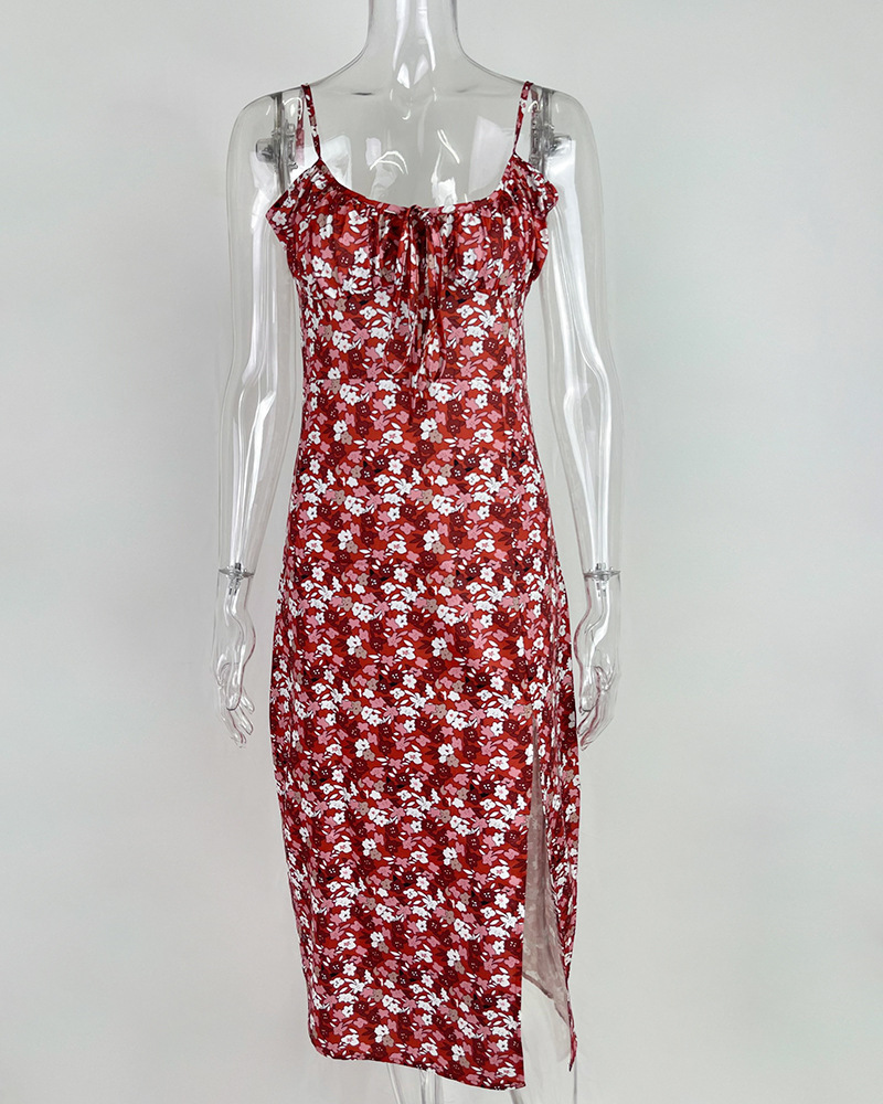 175g Weight Midi Dress Dress Length Type Sleeveless Sleeve Length Slit Dress Dresses Type Polyester Fabric Type High Waist Waist Line Holiday, Daily Occasion Strap Neckline Slim Fit Type Ditsy Floral Pattern Summer Season Women's Gender Printing Design Casual, Elegant Style Wholesale Women's Casual Elegant Printing Ditsy Floral Holiday Daily Strap Sleeveless Slit Dress 9