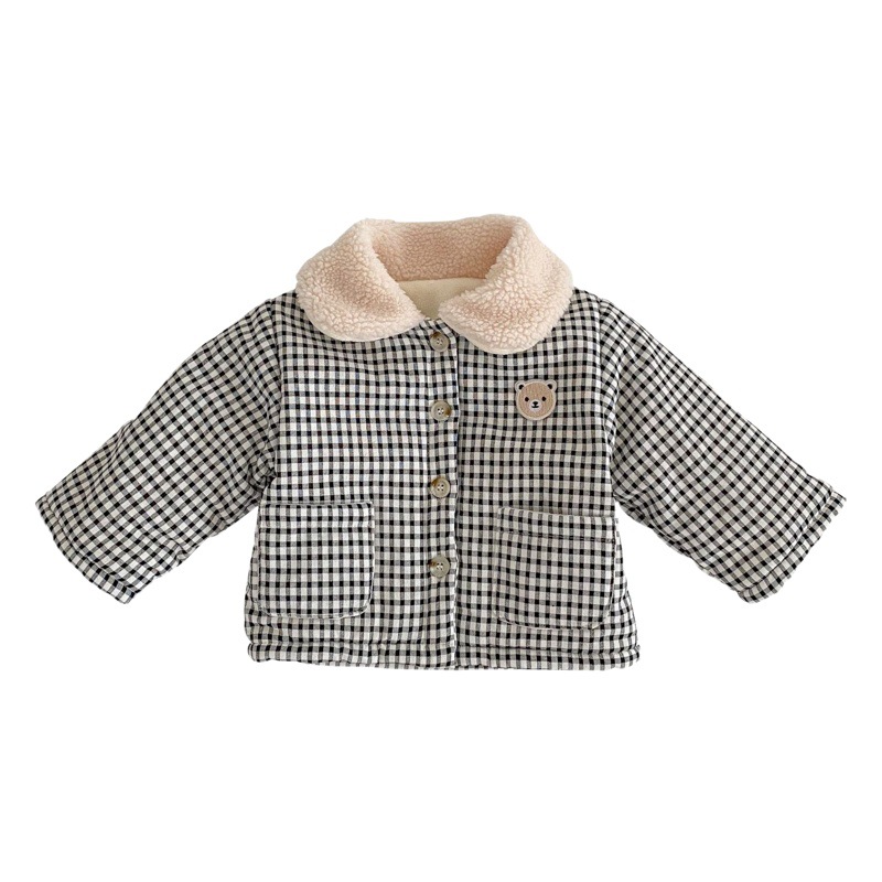 INS estilo coreano bebé ropa de invierno acolchado contraste de color a cuadros oso hombres y mujeres bebé engrosado abrigo de algodón acolchado Outwear Chaqueta de algodón acolchado
