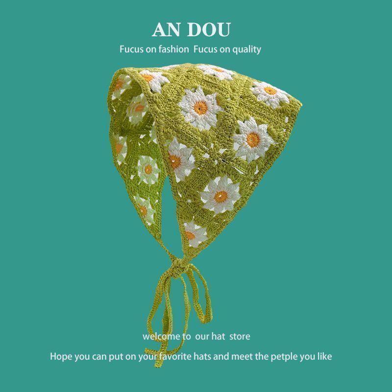 [Liquidación de precio de fábrica] Versión coreana de la bufanda triangular hueca de crochet de punto femenino dulce y lindo sombrero de pañuelo de flores de estilo femenino