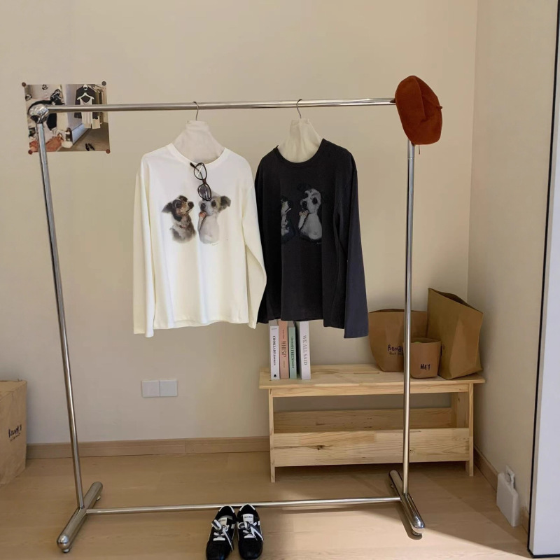 女25年秋季新款两只狗狗长袖软糯软萌秋季必备韩系宽松T恤082509|undefined