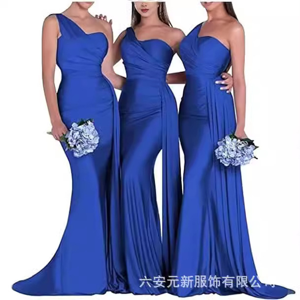 Nuevo europeo y americano Comercio exterior Amazon AliExpress deseo vestido de noche sexy un hombro solo satén adelgazamiento vestido largo