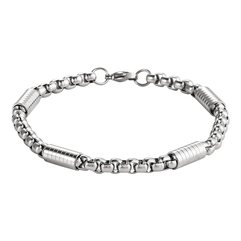 European and American Men's Square Pearl Chain Stainless Steel Bracelet Trendy Personality Thick Hip-Hop Style Bold Accessory Titanium Steel