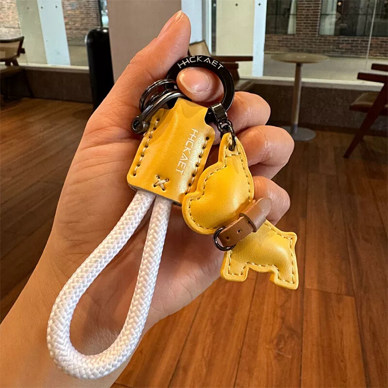 卡通可爱法斗犬小狗钥匙扣挂件汽车钥匙链圈皮革手工编织绳包挂饰|undefined