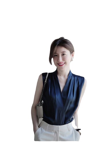 Satin silk v-neck camisole women's summer suit with acetate sleeveless shirt halterneck solid color top trendy