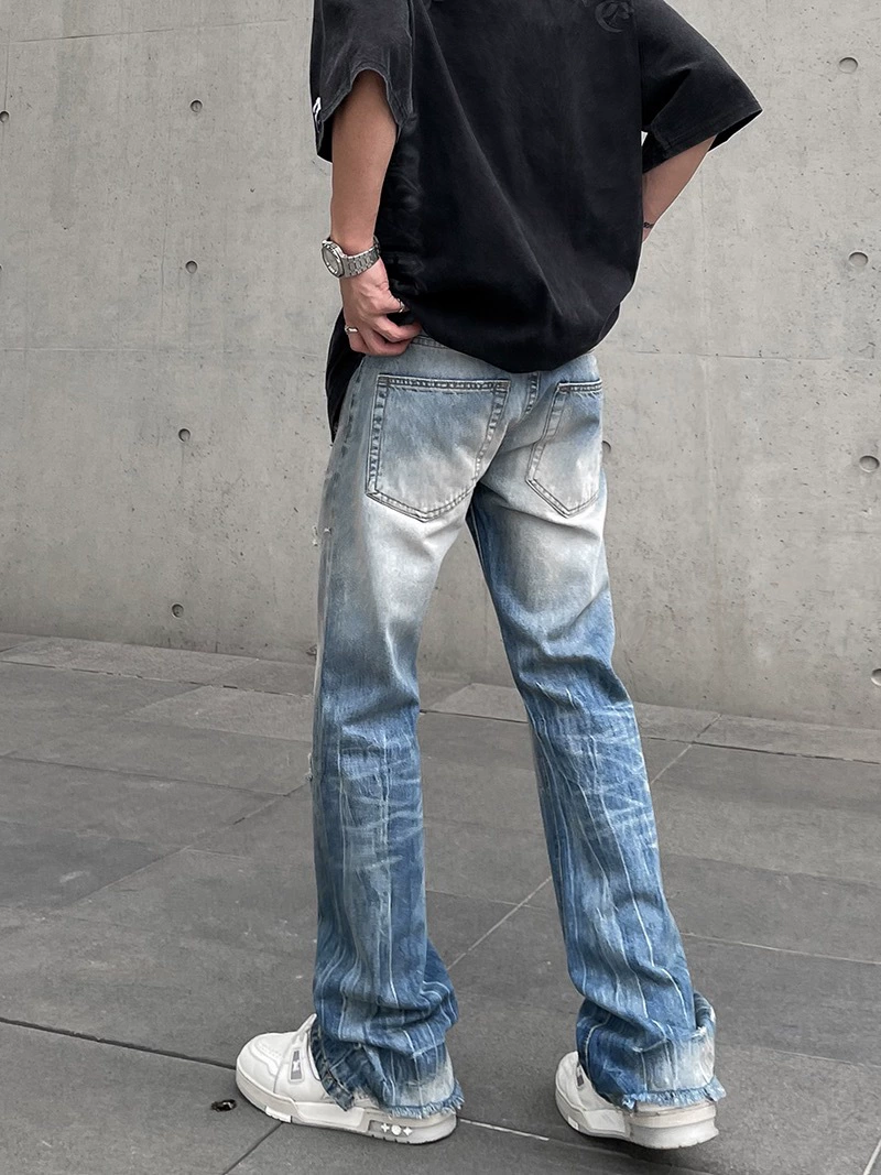Gaojie Make Old Washing Cave Micro-La джинсы для мужчин, модный брэнд, американский cleanfit, прямой крой