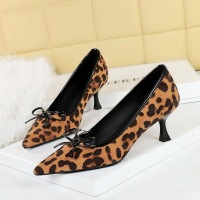 2632-3 temperament banquet high-heeled shoes with thin heels, leopard print, shallow mouth, butterfly bow, suede, pointed toe, medium order shoes for women