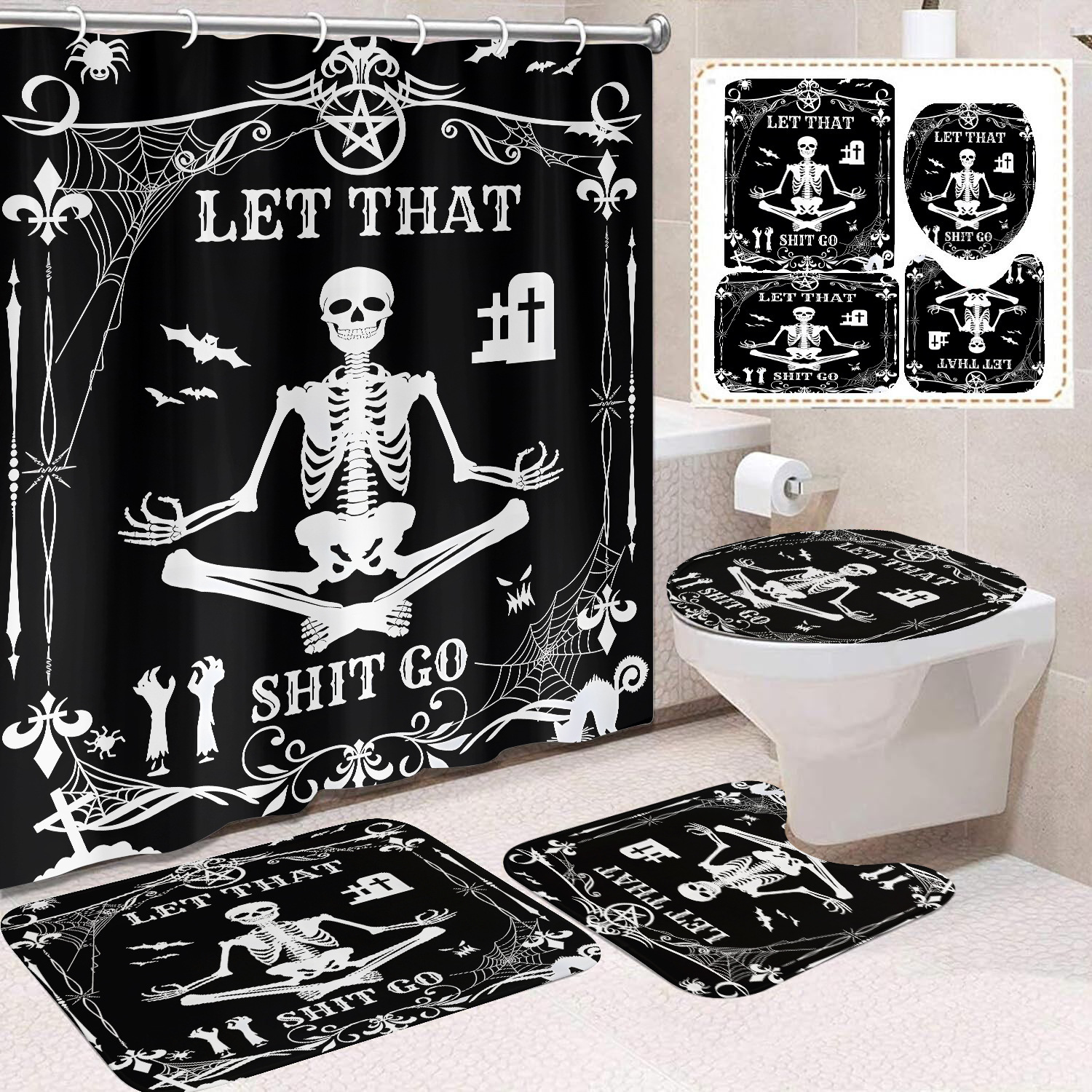 Ventas transfronterizas de Halloween cortina de baño cortina de noche terror impresión digital cortina de baño impermeable cortina de baño mayorista