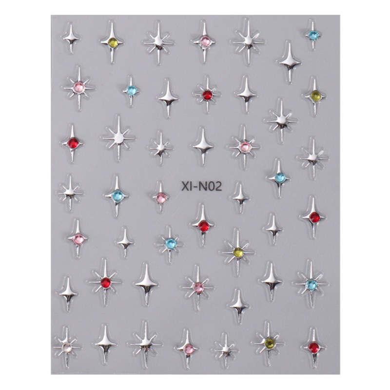 Cross-Border Hot Starburst Nail Art Stickers Wholesale 3D Stereo Silver Colored Diamond Starburst Stickers with Evening Nail Decals