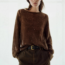 【商场同款】25秋季新品含马海毛镂空破洞设计感微透针织衫上衣女