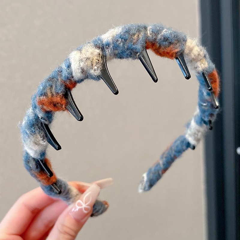 Color ondas de peluche correa de cabello para mujeres de alta presión craneal correa de cabello de invierno otoño con dientes antideslizante lavado de la cara correa de cabello