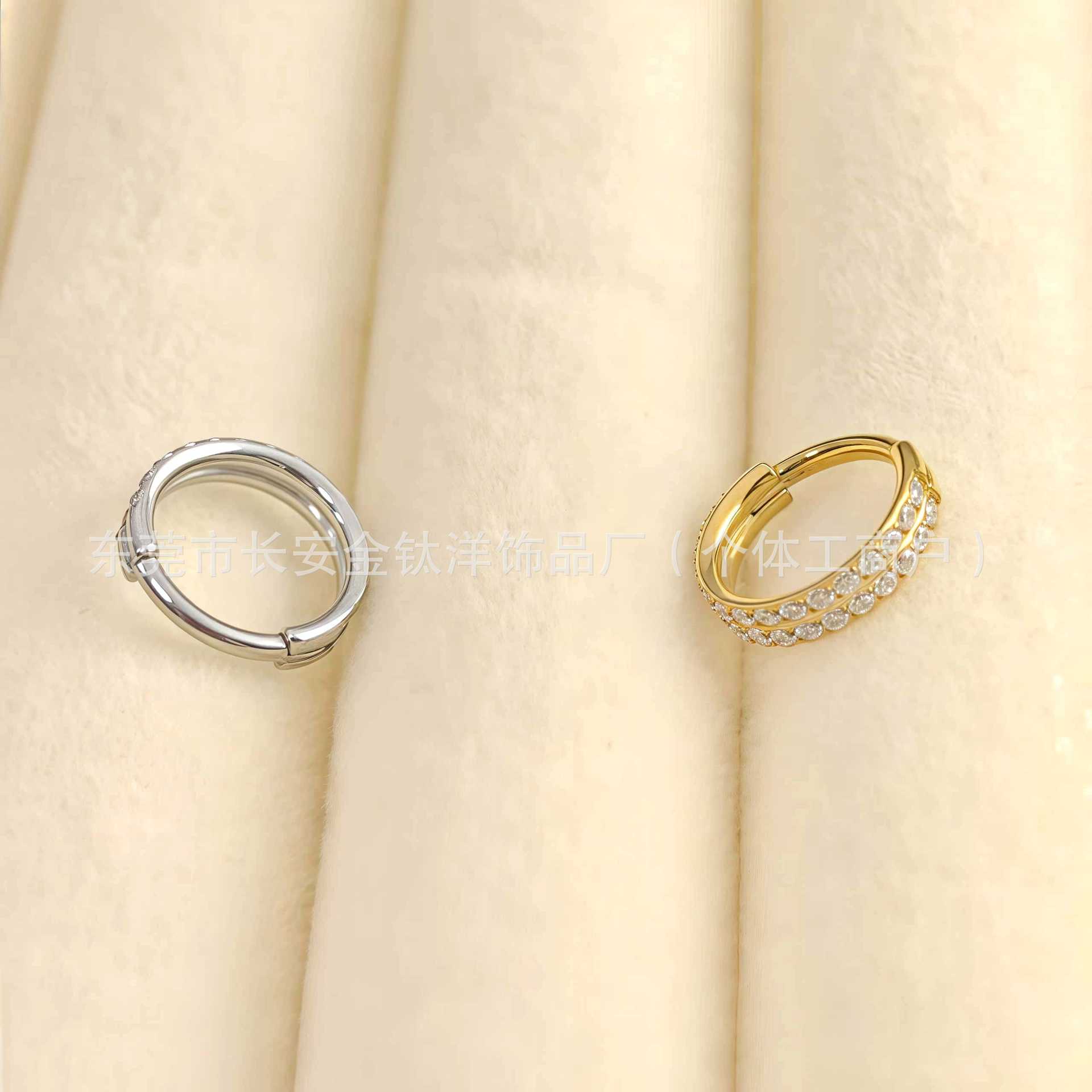F136 Titanium Double-Layer Half-Studded Diamond Closed Ring Seamless Hoop Earrings Nose Ring Earrings G23 Titanium Alloy Piercing Jewelry detail image 7