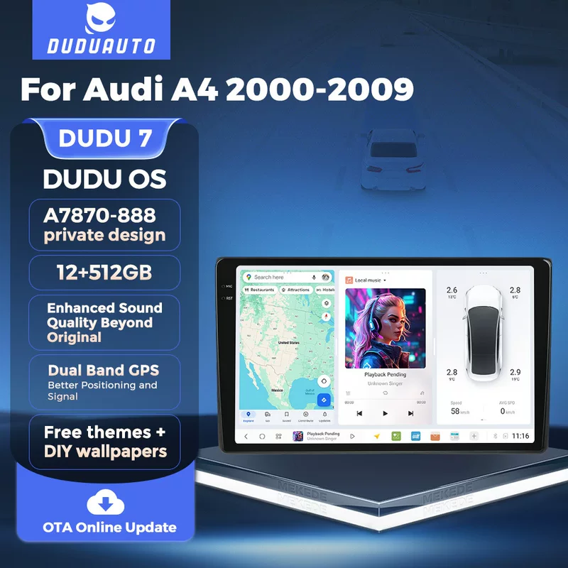 [DUDUAUTO适用奥迪A4 00-09款安卓大屏中控车载GPS导航蓝牙CARPLAY]