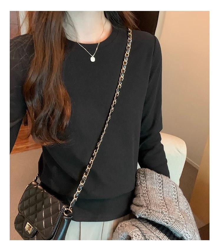 Pesada camiseta de base negra de terciopelo alemán de doble cara para mujeres otoño y invierno nuevo estilo coreano de terciopelo de doble cara grueso camiseta de manga larga image 7