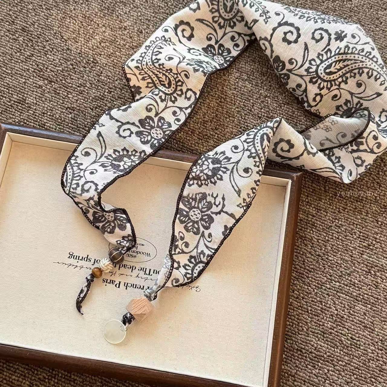 Off-white cashew flower silk scarf necklace