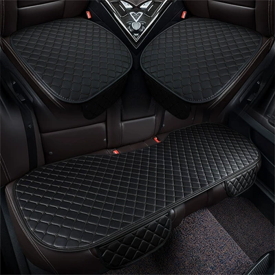 leather diamond car seat Seat cushion, seat cover - pure-black-three-piece