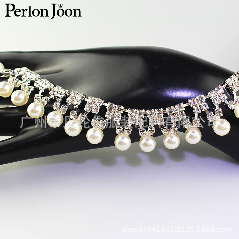 珍珠烧焊码链水钻钻链头饰婚纱礼服DIY手缝服装辅料配件 鞋子装饰