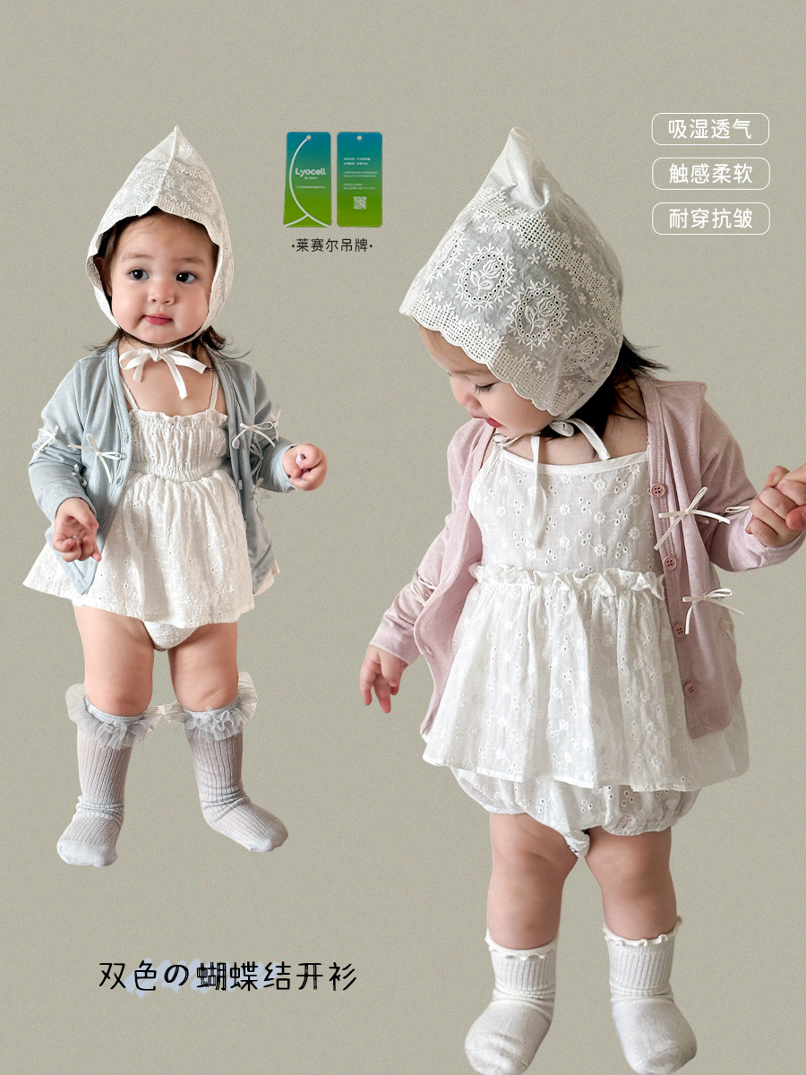 Ropa para niños de caña de pera Chaqueta de protección solar para niños Estilo fino de verano Ropa de Lesser para niñas Cardigan para bebés y sombreado para bebés