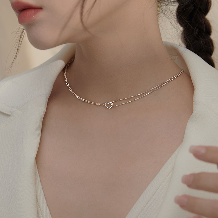 Sunburst Heart Double Layer Necklace For Women Collarbone Chain Choker Sweet Cool Niche Style Accessories 2022 Trend_voghion.com
