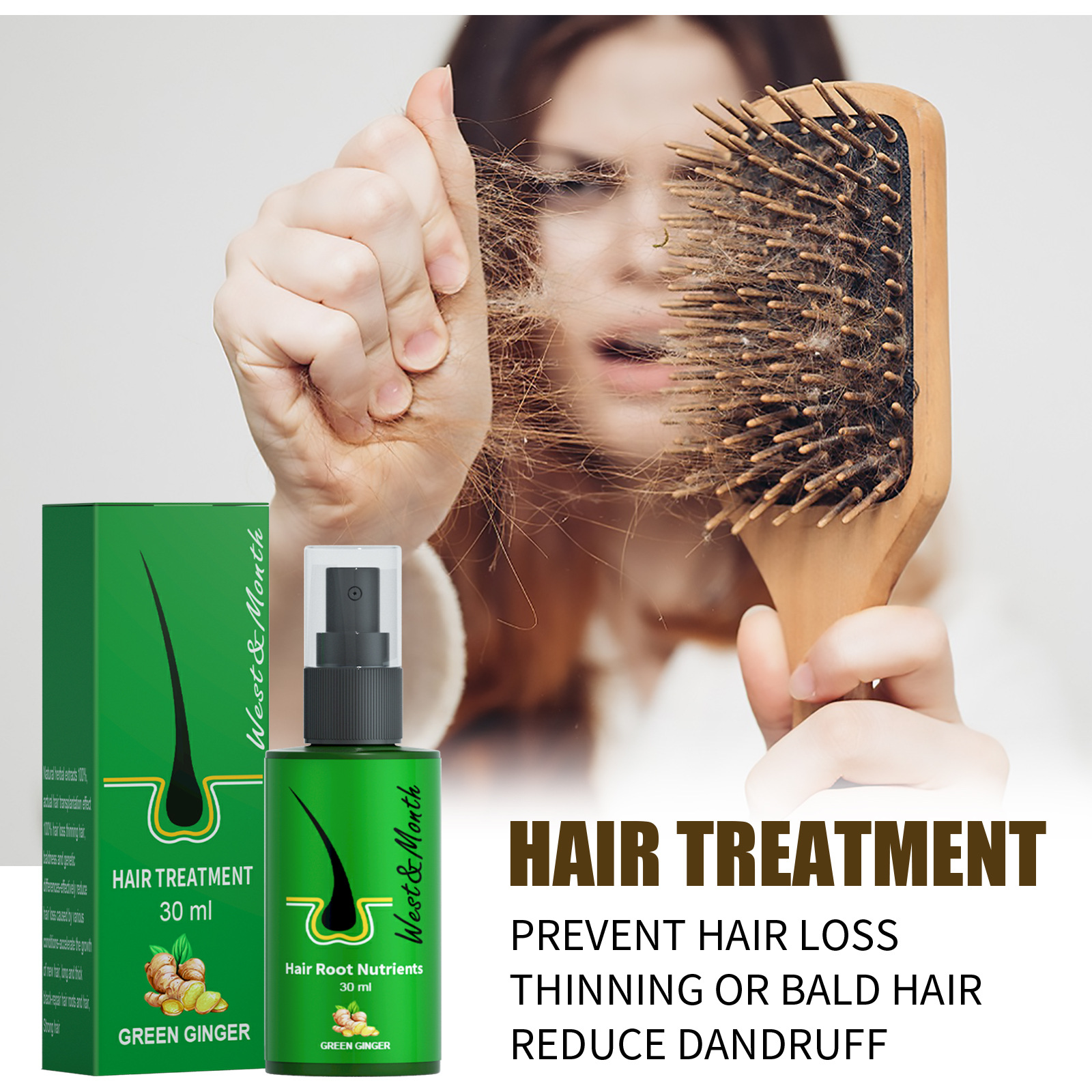West&Month Hair Growth Lotion förhindrar ingefära från att falla av, stelnar folliklar och ger näring till svart hår_voghion.com