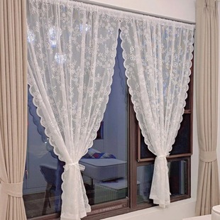 Cross-border Lace Screen Curtain Finished Jacquard Gauze French Korean American Pastoral White Gauze Curtain Door Curtain