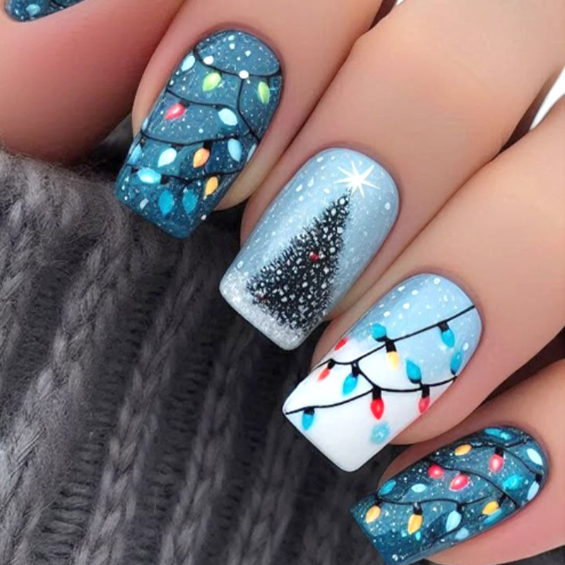 Cross-Border Christmas Blue Medium-Sized European Square Manicure Christmas Snowflake Lights Whitening Manicure 24 Pieces Removable Cross-Border Christmas Blue Medium-Sized European Square Manicure Christmas Snowflake Lights Whitening Manicure 24 Pieces Removable
