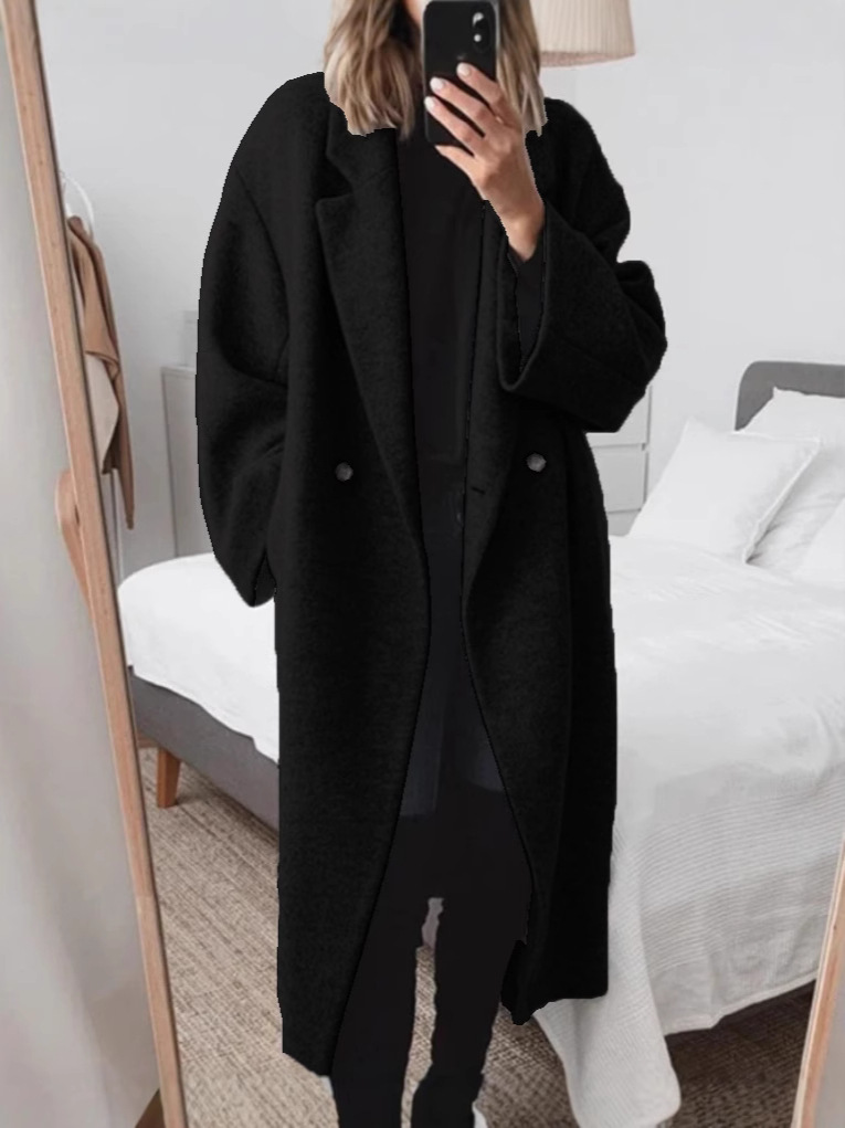 Abrigo de Lana Estilo Trench de Poliéster, Largo, con Bolsillos, para Otoño e Invierno