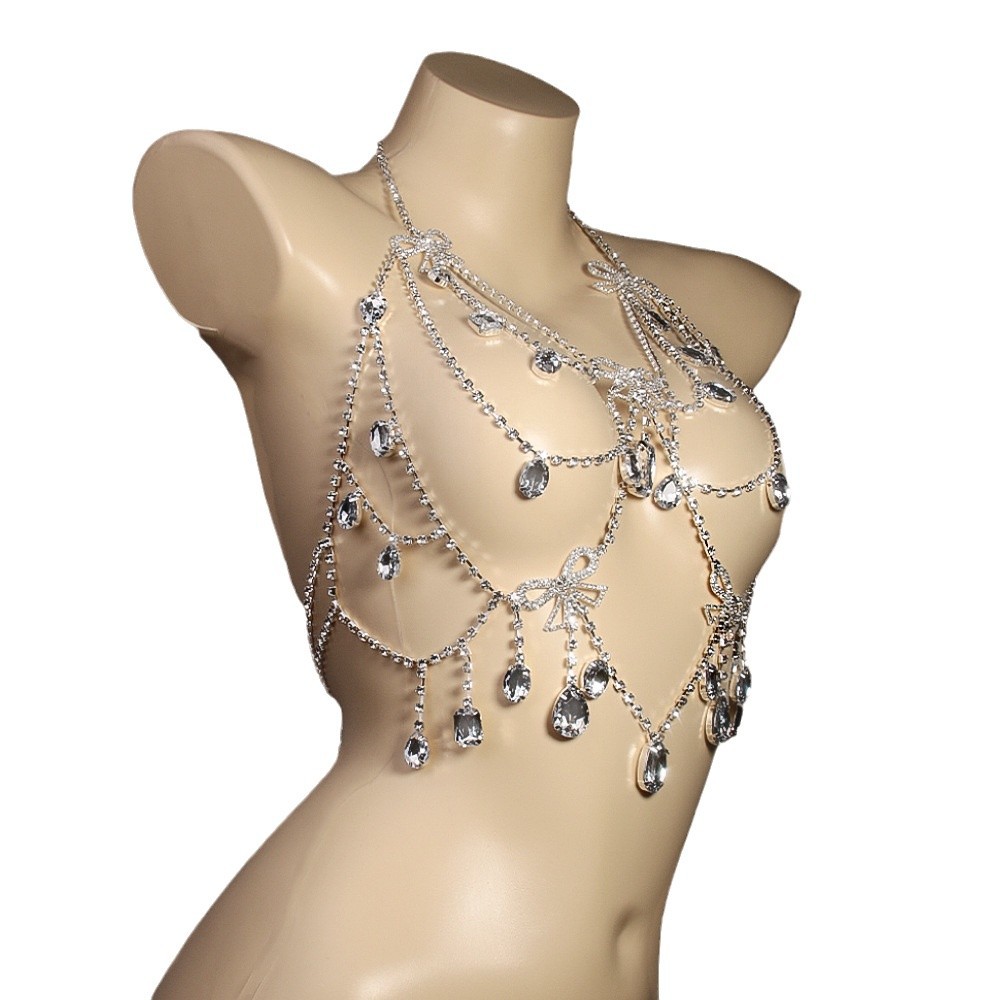 Europa y América sexy arco cadena de pecho moda hueco cadena de cuerpo de diamante accesorios de fiesta cadena de pecho mujer