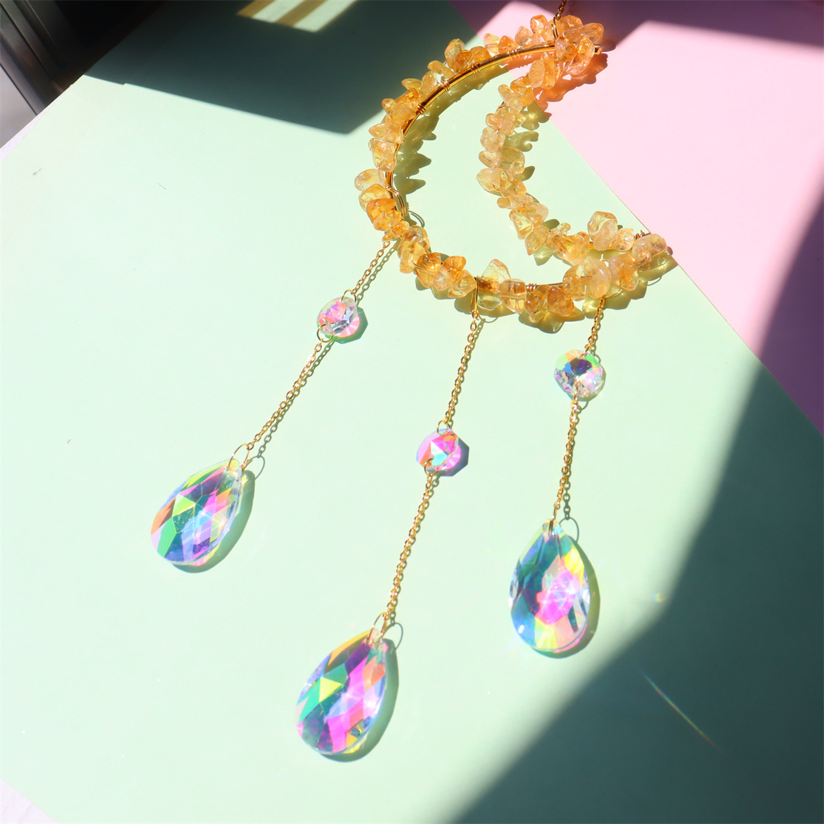 Multicolor Color Casual Elegant Moon Crystal Suncatcher Wind Chime Wall Art