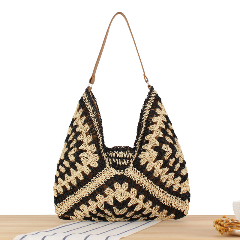 Large Capacity Woven Bag For Women 2025 Summer New Beach Vacation Straw Bag Fashion Shoulder Tote Bag - Thumbnail 6