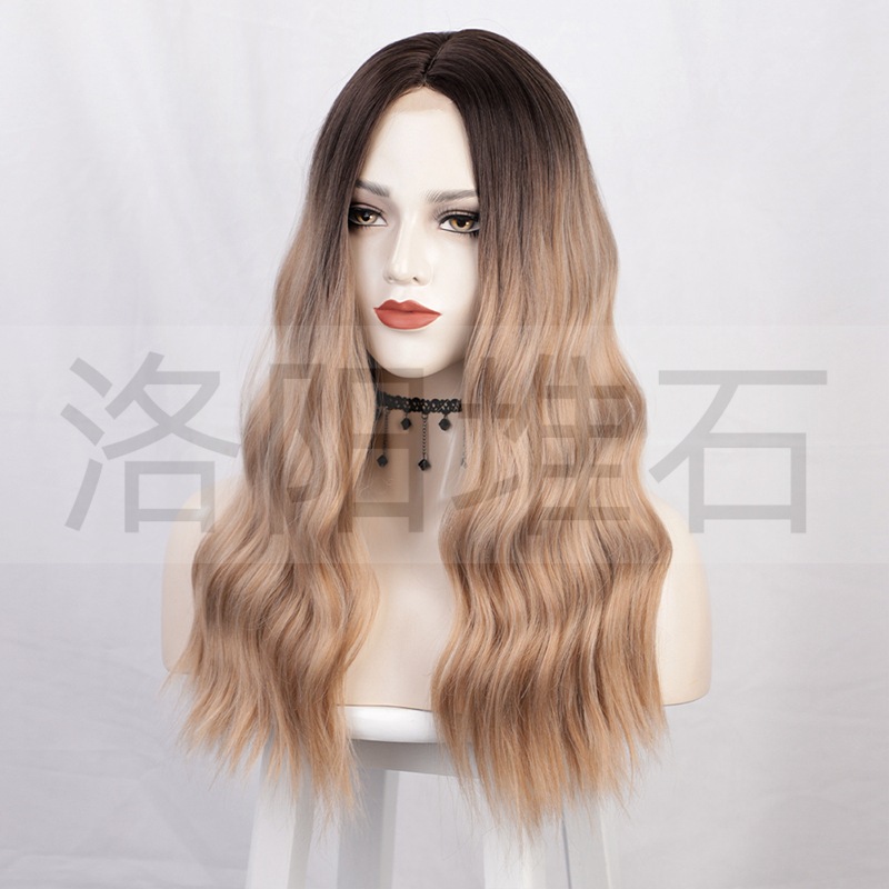 Wig European And American Ladies Wig Front Lace Small Lace Long Curly Hair Fluffy Water Ripple Wig Head Cover Wigs display picture 4