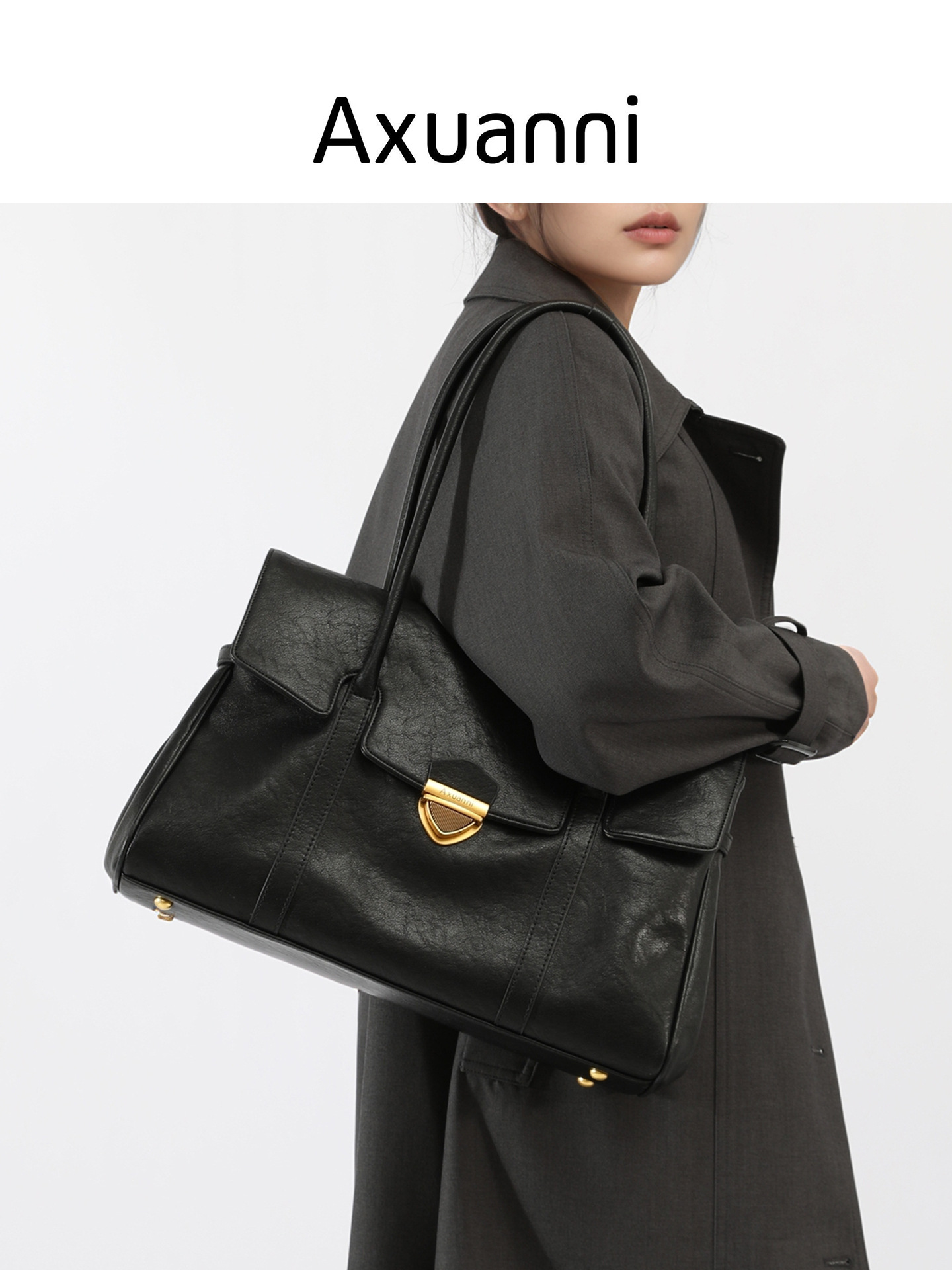 Retro capacious one-shoulder bag, laptop, high-quality style