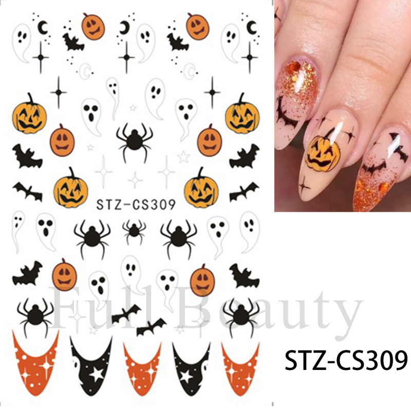 クロスボーダー新しいハロウィンネイルアートステッカー漫画ハロウィンスカルブラックローズキノコ粘着ネイルステッカー|undefined