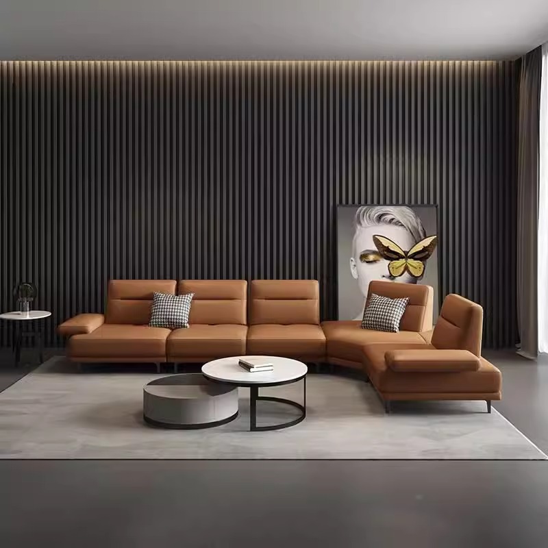 Moderno sofá de cuero minimalista italiano sala de estar tamaño de casa cabeza de cuero ajustable sofá de respaldo combinación image 4