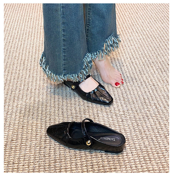 Giày mules Mary Jane nữ mũi vuông quai ngang bít mũi, gót thấp dưới 3 cm — Màu bạc, Màu đen chi tiết 15