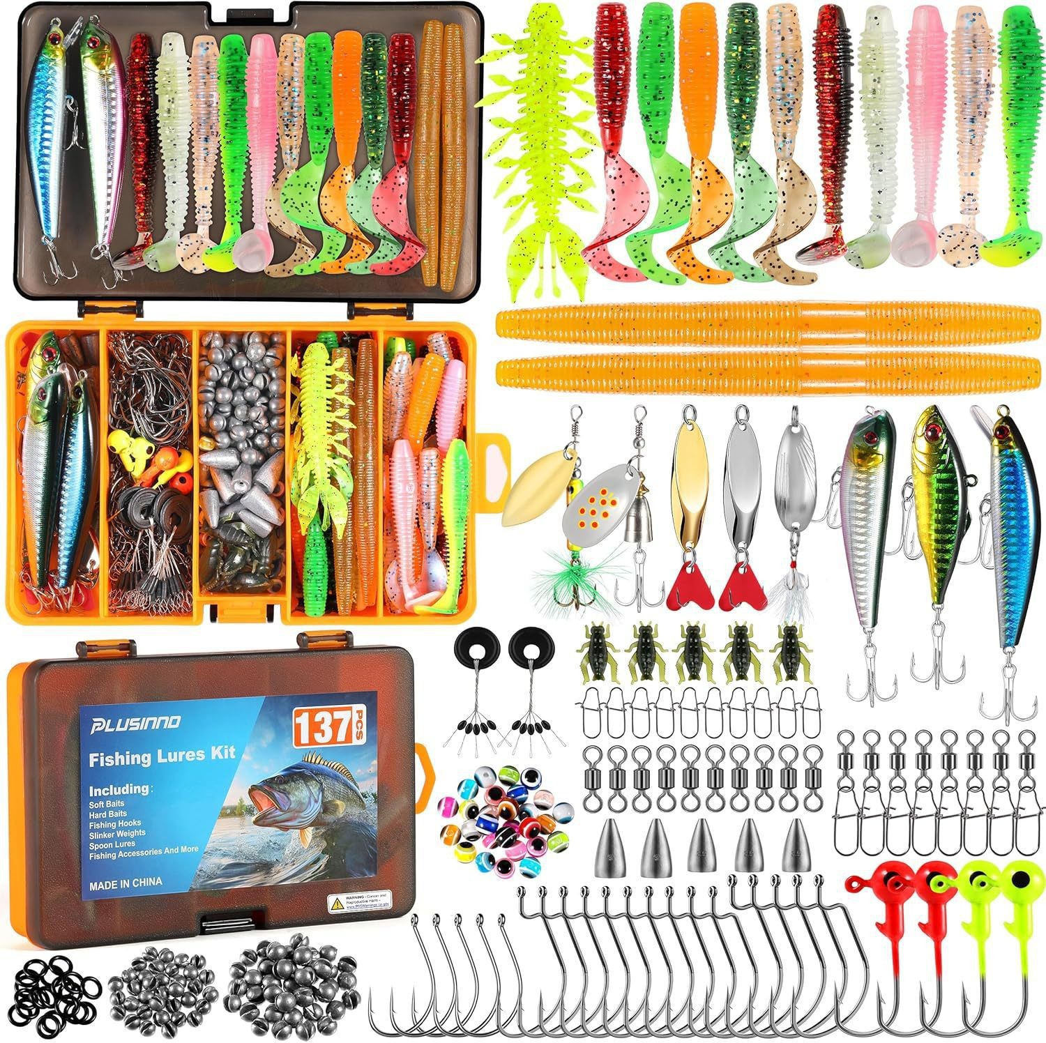 Amazon's Best-Selling Fishing Lure Set, 137-Piece Tackle Box Including Tackle, Crank Hooks, Fishing Lure Tool Set