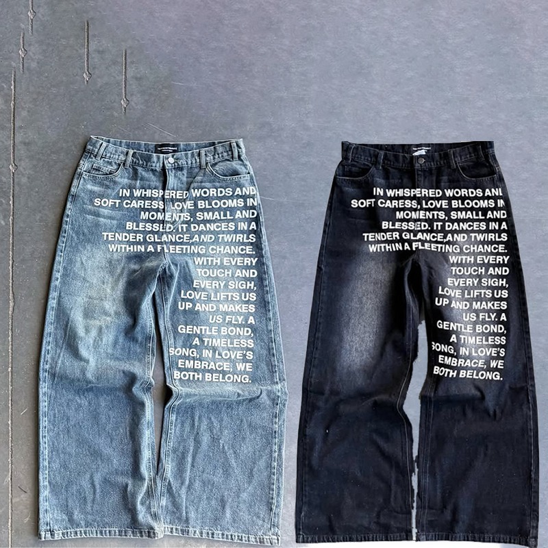 2025 Amazon Europa y América Cross-border street americano retro hip-hop suelto baggy letra estampado jeans hombres