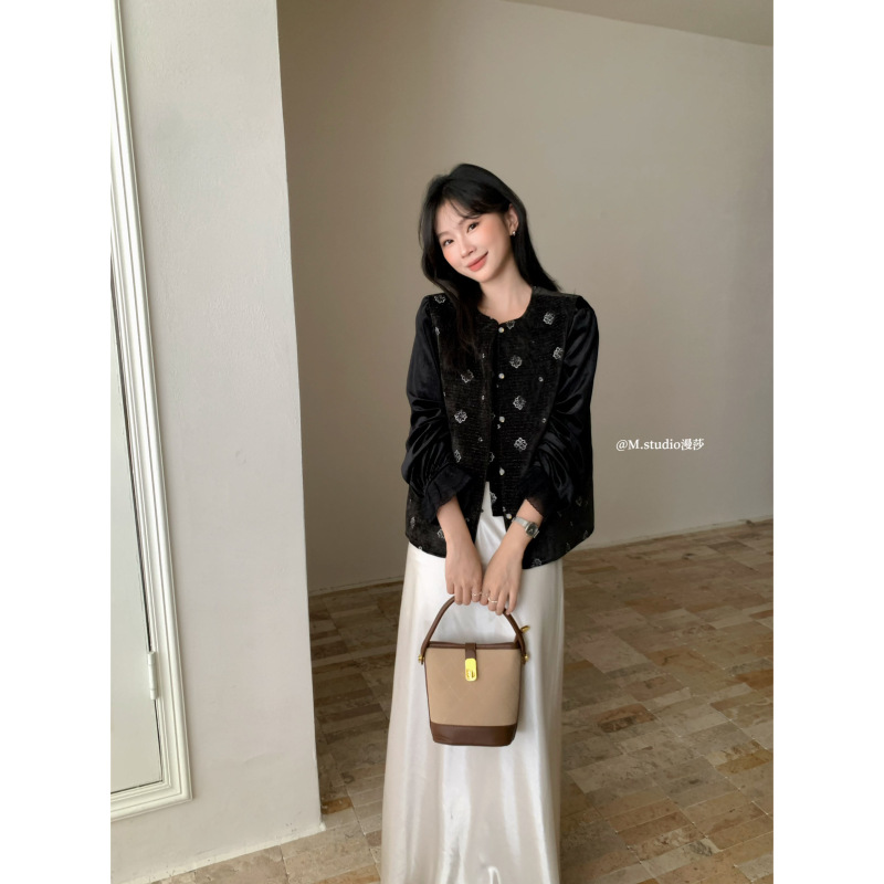 MSTUDIO漫莎-半盏山茶新中式国风撞色刺绣微闪丝绒马甲马甲c6137|undefined