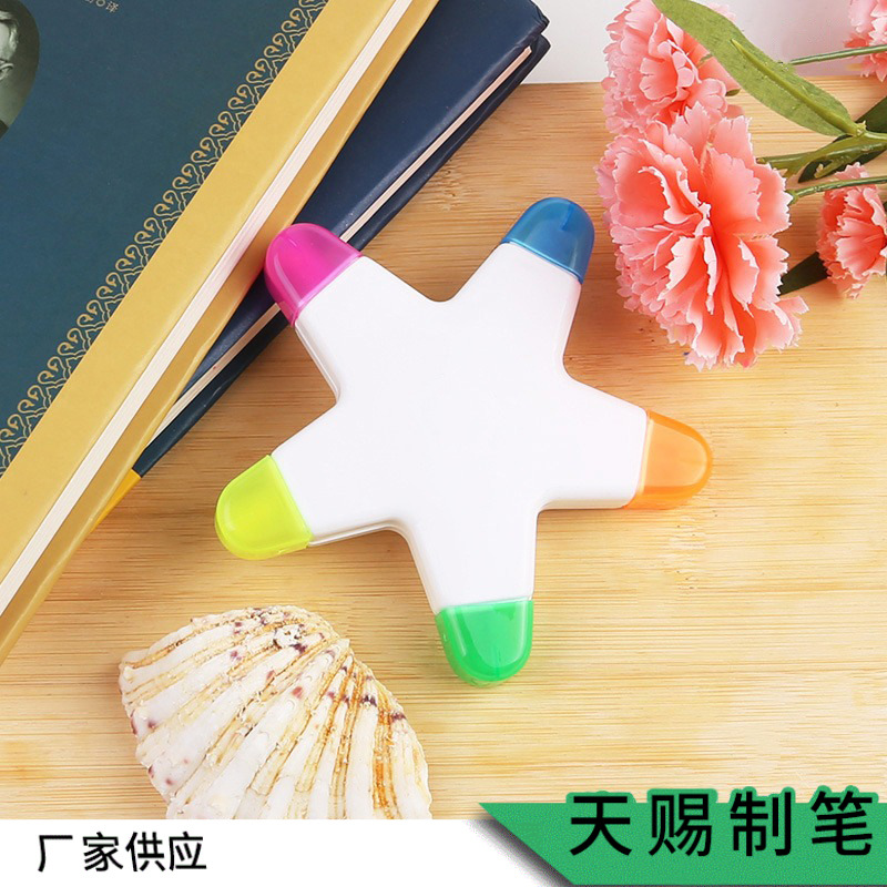 Nueva llegada estrella de cinco puntas pluma fluorescente color pizarra color pluma multicolor marcado pluma logotipo imprimible