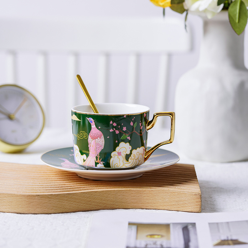 Estilo de moda Nacional de cerámica nuevo chino taza de café y platillo traje tarde taza de té con cuchara y platillo caja de regalo