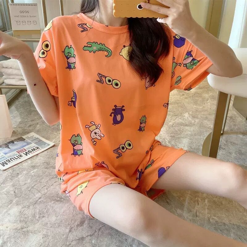 Pijamas mujeres verano suelta más tamaño dulce lindo estudiante pantalones cortos de manga corta se puede usar fuera estilo coreano desgaste del hogar traje