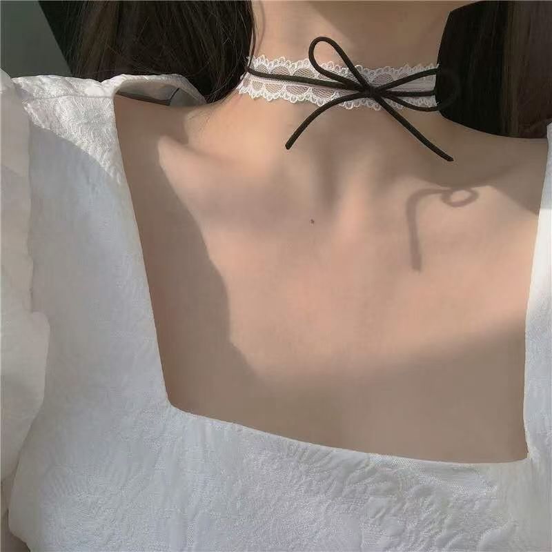 Collar de abstinencia de alto nivel, arco, collar de encaje blanco, cinturón de cuello, accesorios de cuello, collar
