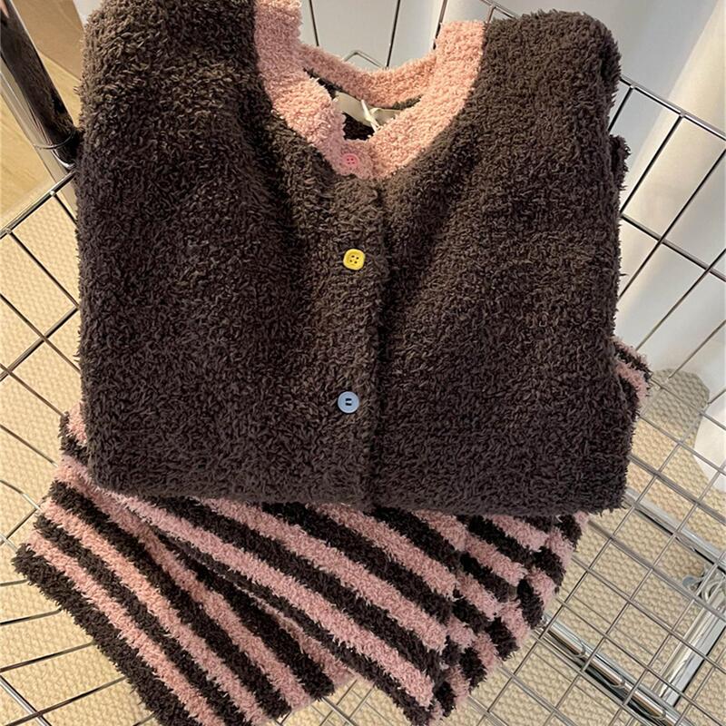 Pure Desire, Simple and High-End Knitted Half-Velvet Women's Pajamas, Women's Autumn and Winter Large Size Can Be Worn Outside, Home Wear Set