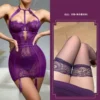 Фиолетовый комплект, фиолетовые кружевные чулки