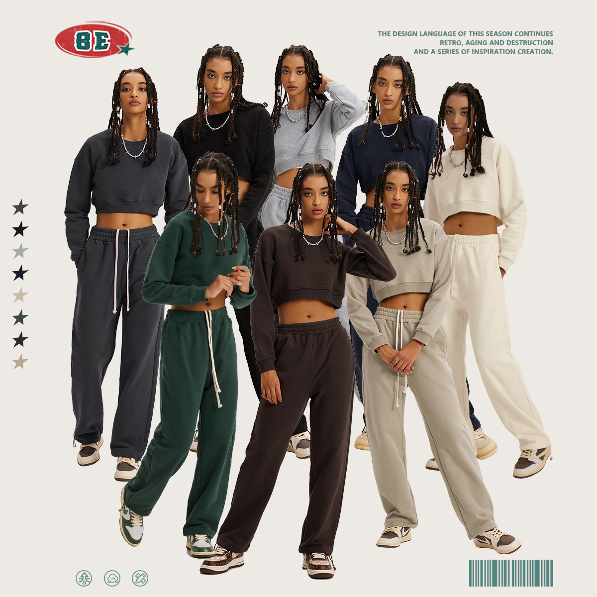 BE ropa de mujer | Sudadera Corta de Mujer con Cuello Redondo, Estilo Retro Americano de Moda Otoño/Invierno 2025, Estilo Chica Moderna