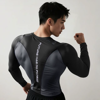 跑步运动休闲男士2026秋季速干紧身衣高弹压缩打底衫运动长袖健身