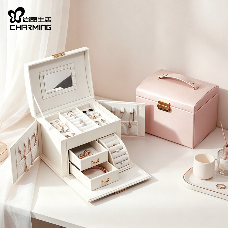 Caja de joyería transfronteriza, caja de almacenamiento de joyas de alta gama, caja de regalo de joyería grande y exquisita para guardar anillos y collares.