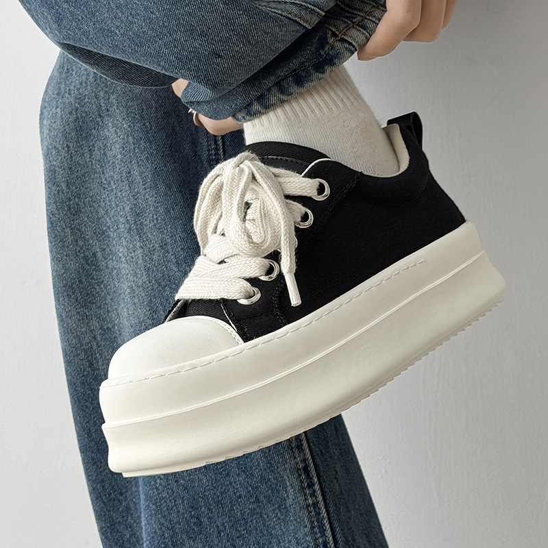 Mickey Mouse Big Head Couple Style Unisex 8cm Invisible Height-Increasing White Sneakers Little Chubby Breathable Versatile Canvas Shoes